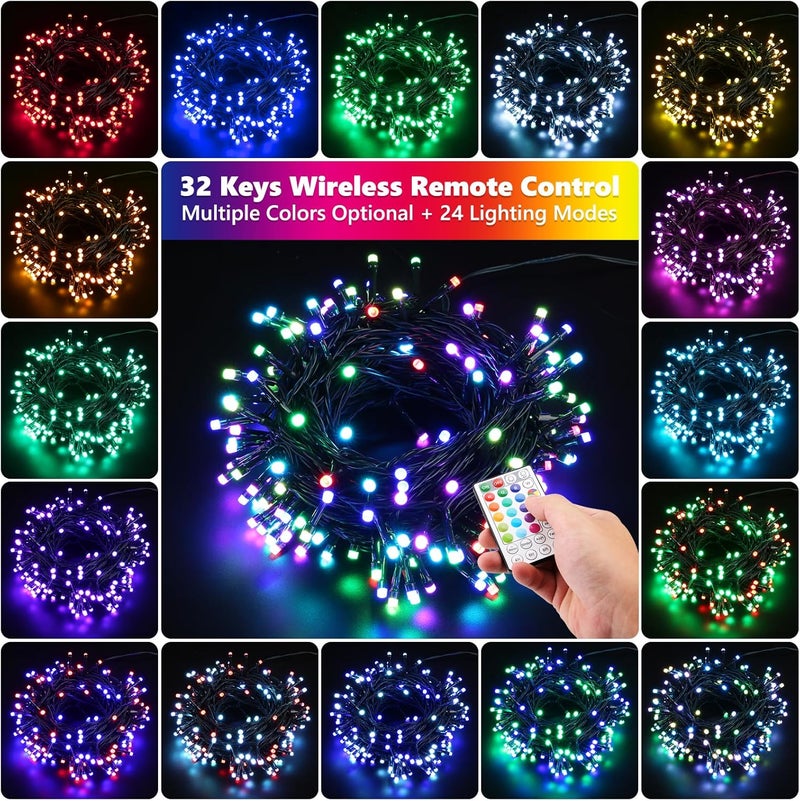 Joomer Christmas String Lights - 32FT 100LED Plug-in RGB String Lights with Remote, Waterproof Outdoor Indoor with Timer Memory Function for Tree, Yard, Christmas Decor (Non-Connectable) - Image 2